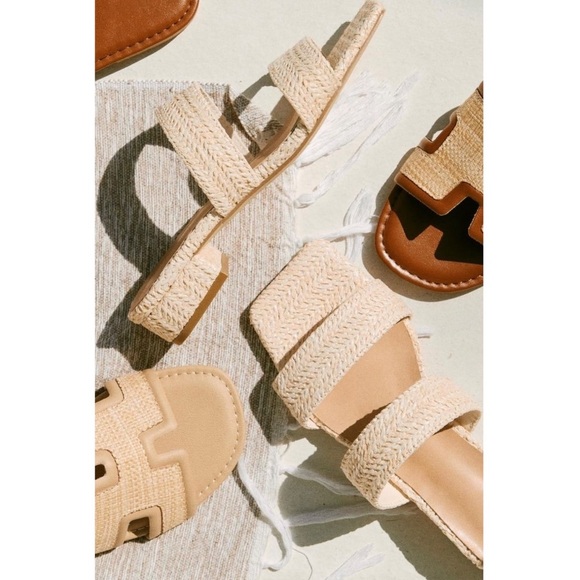 Cream Natural Slip On Double Band Sandal - Picture 3 of 7